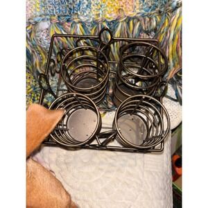 Metal Napkin Holder Caddy Stand Bronze Scrollwork Tabletop Decor Organizer